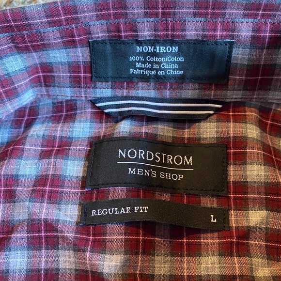 Nordstrom Button Down Shirt Red Plaid Large Mens Shop Regular Fit Non-Iron - Picture 2 of 5